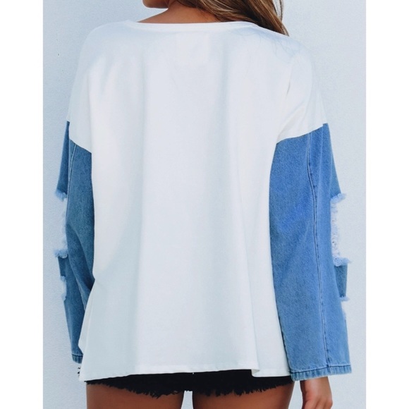NWT White Top w/ Denim - Picture 3 of 4